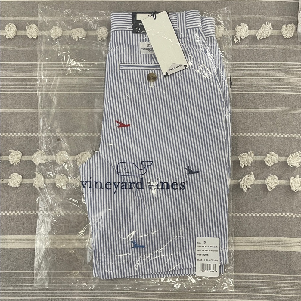Vineyard Vines Blue and White Striped Shorts with Whale Design